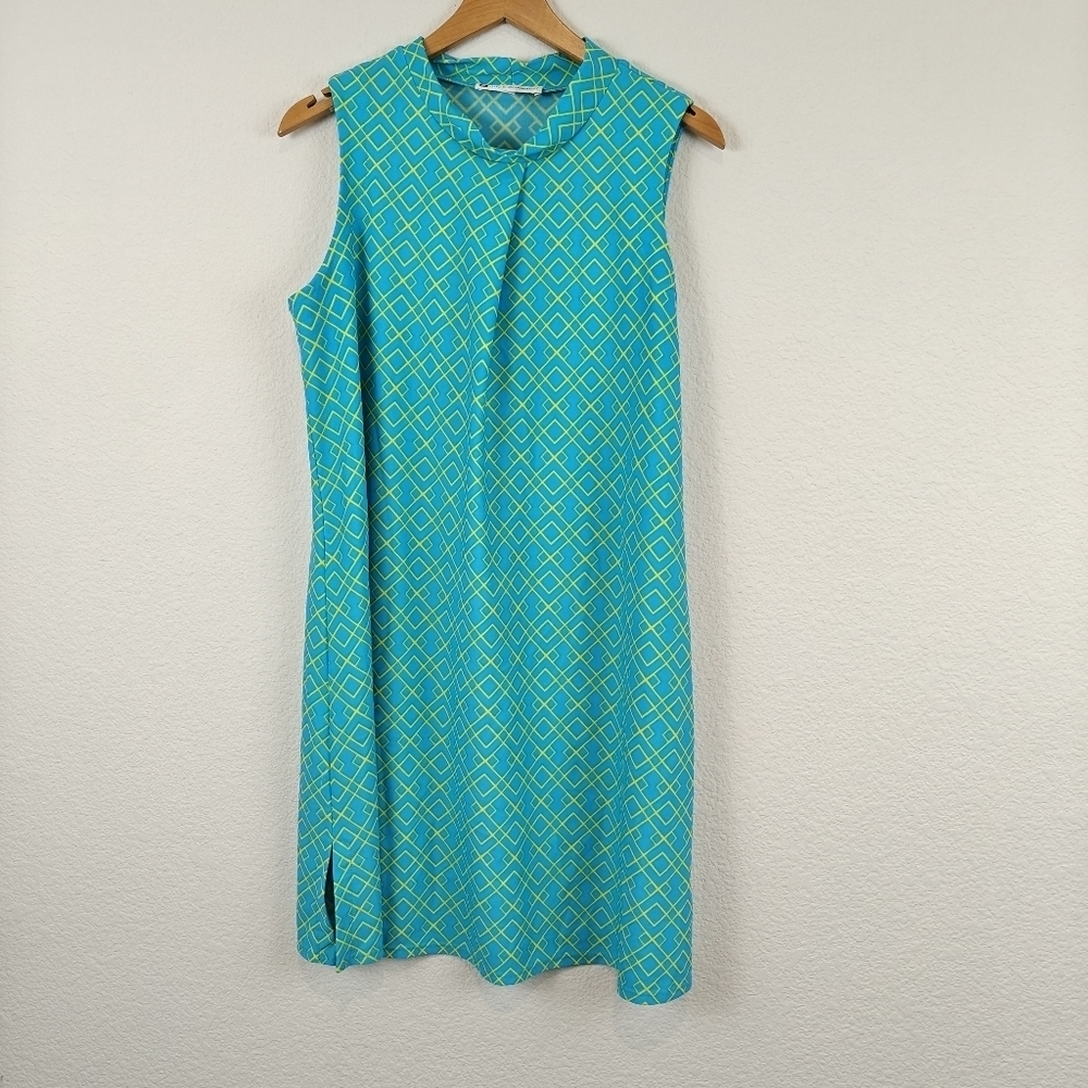 Jude Connally Sleeveless Kristen Tunic Dress Trellis Trio Aqua Size M